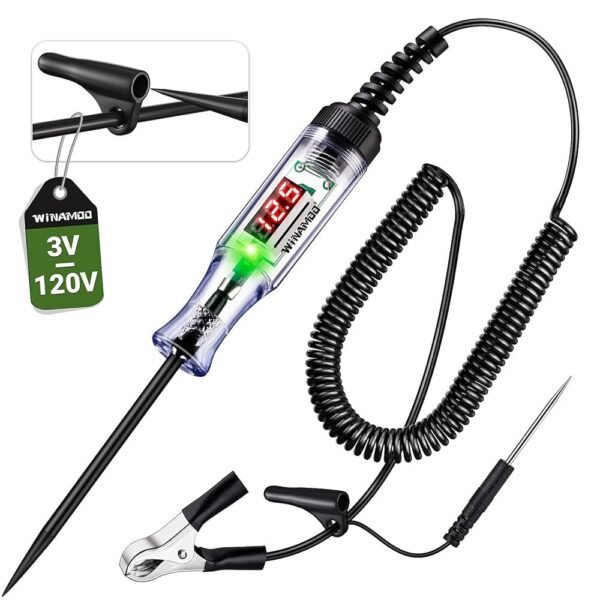 Automotive Test Light with 3-120V LED Digital Voltage Display, Auto Circuit Tester with Voltmeter & Dual Color Polarity Indicate, Electric Test Pen w/Stainless Probe for...