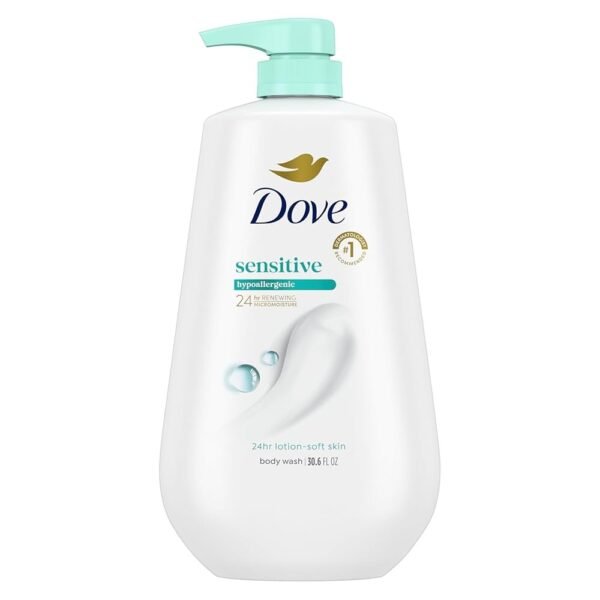 Dove Body Wash with Pump Sensitive Skin For 24hr Lotion-Soft Skin Moisturizing Skin Cleanser Gentle Hypoallergenic Formula with No Sulfates No Parabens 30.6 oz