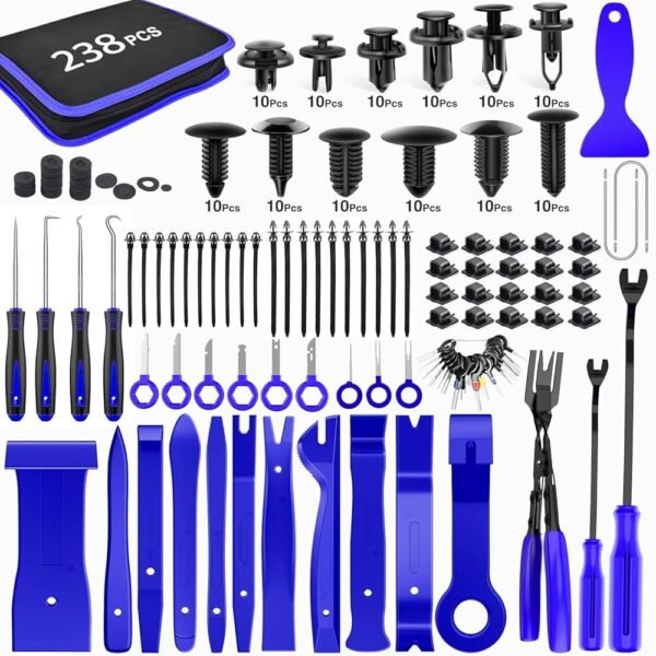 GOOACC 238Pcs Trim Removal Tool, Auto Push Pin Bumper Retainer Clip Set Fastener Terminal Remover Tool Adhesive Cable Clips Pry Kit Car Panel Radio Removal Auto Clip Pliers