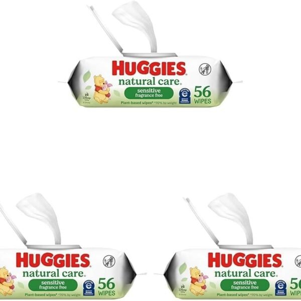 Huggies Natural Care Sensitive Baby Wipes, Unscented, Hypoallergenic, 99% Purified Water, 1 Flip-Top Pack (56 Wipes Total) (Pack of 3)